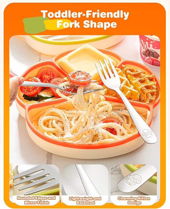 8-Piece Toddler Utensils Set, Food Grade Stainless Steel Kids Silverware Set Including Forks and Spoons, Child-Sized, Dishwasher Safe