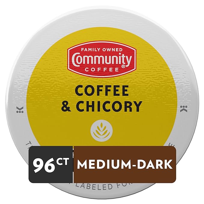 Community Coffee Coffee & Chicory 96 Count Coffee Pods, Medium-Dark Roast, Compatible with Keurig 2.0 K-Cup Brewers 24 Count (Pack of 4)