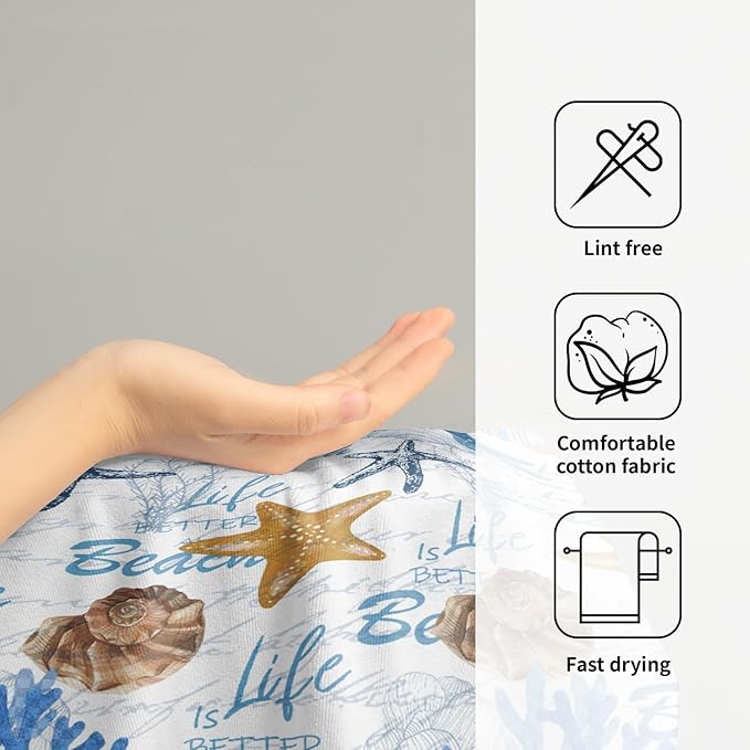 Imiss Coral Starfish Hand Towels for Bathroom，Nautical Coastal Seashell Guest Towels 14.4 x 28.3 Inch Set of 2 Soft Small Bath Towel Kitchen Dish Towels for Home Hotel Gym Spa