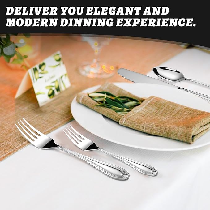 TIVOLI Silverware Set for 4, 20 Piece Heavy Duty Stainless Steel Flatware Utensils Cutlery Set Including Steak Knife Fork and Spoon, Dishwasher Safe, Gift Package for Wedding Housewarming (Silver)