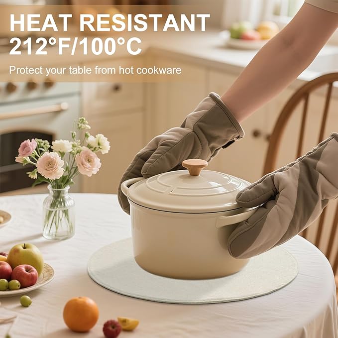 homing 15 Inch Round Cloth Placemats Set of 6, Cotton Linen Blend Washable Table Mats, Farmhouse Dining Place Mats for Indoors & Outdoors, Easy to Clean, Cream