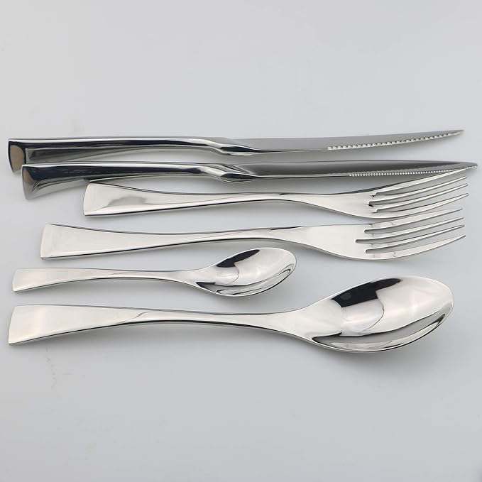 18/10 Stainless Steel Flatware Set, Serrated Steak Knife, Mirror Polishing Silver, Service for 1