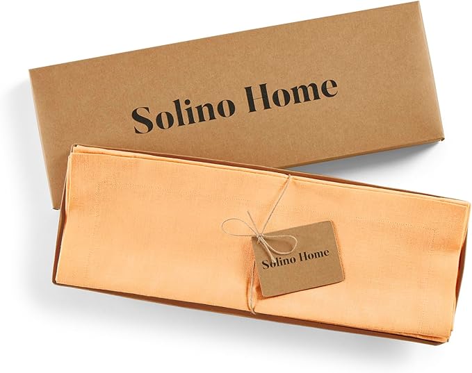 Solino Home Linen Cloth Placemats Set of 4-100% Pure Linen Peach Placemats 14 x 19 Inch - Fete