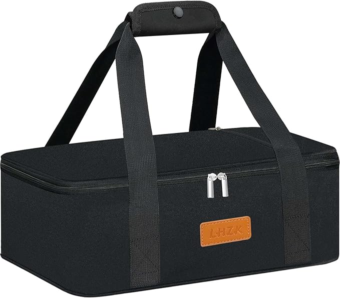 LHZK Insulated Casserole Carriers for Hot or Cold Food, Lasagna Holder Tote for Potluck Parties, Beach, Picnic, Travel, Fits 11x15 or 9x13 Dish (Black)