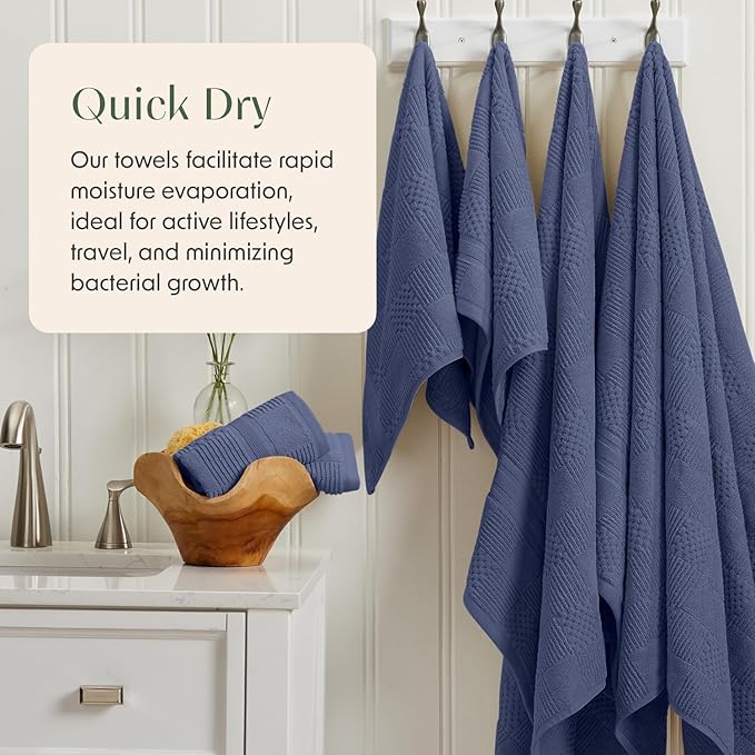 Springtree Home 100% Cotton Bath Towel Set of 4 | Blue Towels | Geometric Textured Design | Absorbent & Quick-Dry | 4 Bath Towels | Oeko-TEX® Standard 100 Cotton | Myla Collection - Indigo