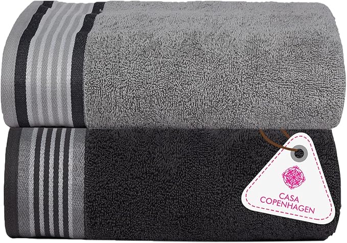 CASA COPENHAGEN, Designed in Denmark, 550 GSM, 35x70 Inches Extra Large Jumbo Size Bath Sheets, Set of 2 Towels, Super Soft Egyptian Cotton Towels for Bathroom & Shower - Granite Grey + Mirage Grey