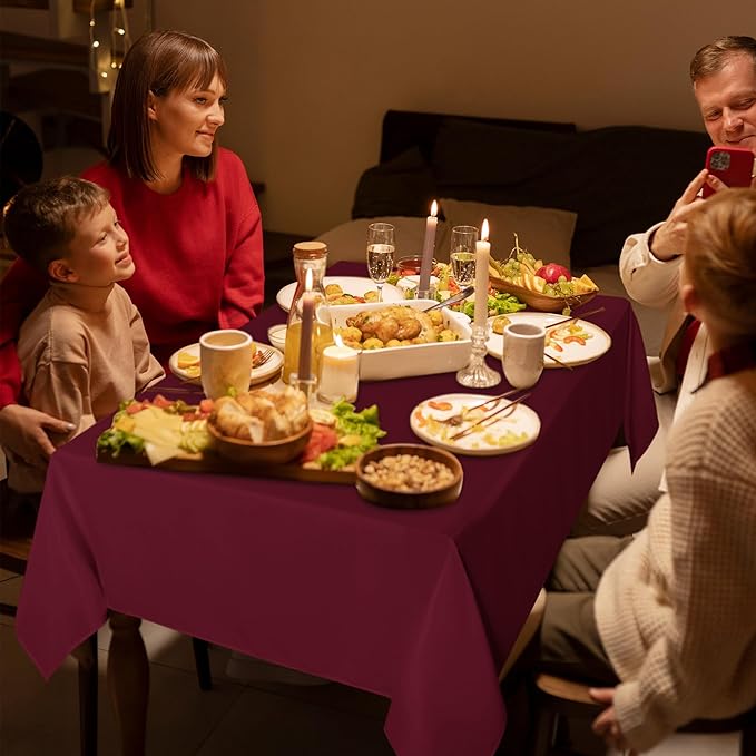 sancua 6 Pack Burgundy Tablecloth 60 x 102 Inch, Rectangle Table Cloth for 6 Feet Tables - Stain and Wrinkle Resistant Washable Polyester Table Cover for Dining Tables, Buffet Parties and Camping