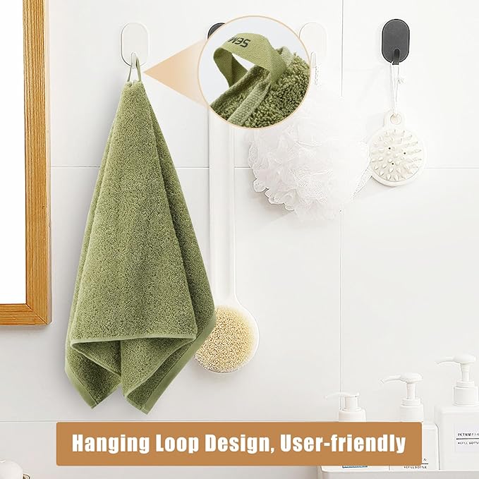 SEMAXE 18-Pack Bath Towel Set Include 6 Bath Towels, 6 Hand Towels, 6 Wash Cloths, 100% Cotton Bathroom Towels with Hanging Loops and Nano-Bio Lifecycle Labels, Soft and Absorbent Towel, Green