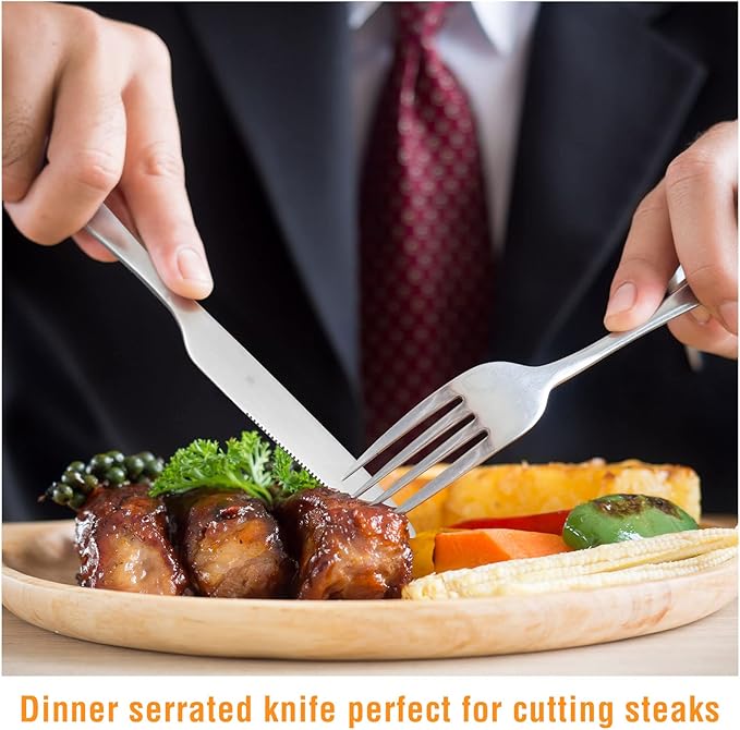 Nuenen 100 Pieces Dinner Knives Set, 8.3 Inches Durable Butter Knife Stainless Steel Serrated Table, Steak Silverware for Home, Restaurant, Kitchen, Dishwasher Safe and Mirror Polished