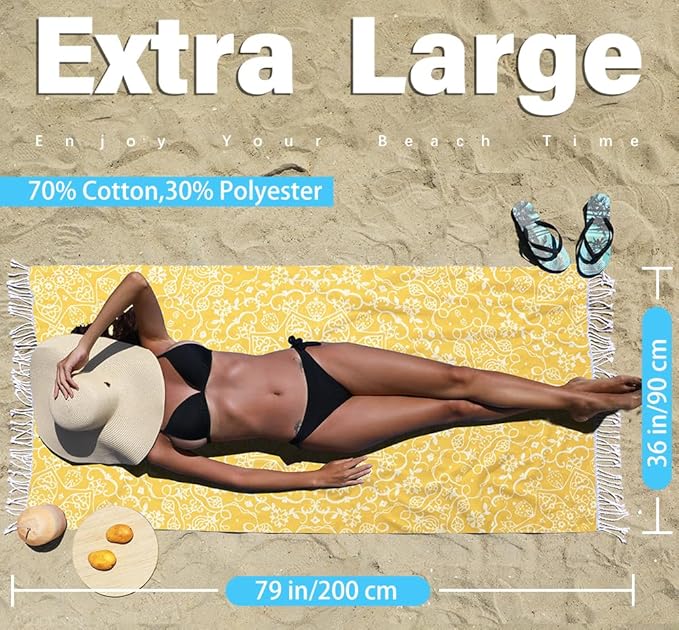 2 Pack Turkish Beach Towel Quick Dry Absorbent Cotton Lightweight Thin Bathroom Bath Pool Swim Towels Extra Large Oversized Sand Free Beach Accessories Essentials Stuff Cloud Adults Gift