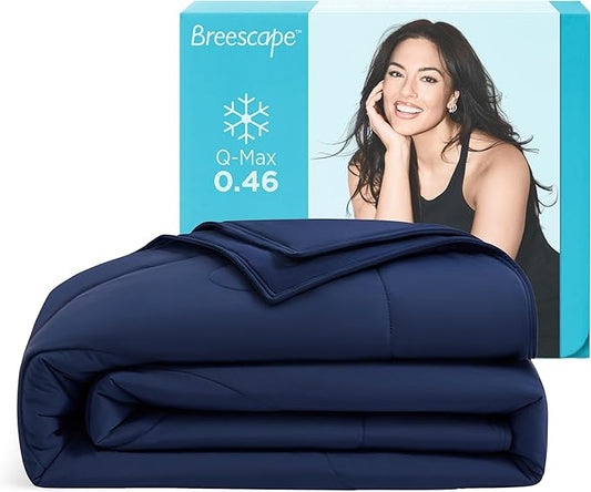 Breescape Cooling Comforter Twin Size - BlendTek™ Q-Max>0.46 Tech, Breathable Blanket for Hot Sleepers & Night Sweats Relief, Premium Lightweight Summer Bedding, 72x96 Inches, Twilight Blue