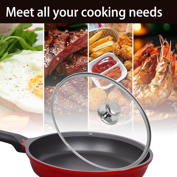 12 inch Tempered Glass Lid for Pots, Frying Pans and Skillets, Replacement Cover with Stainless Steel Knob Handle, Dishwasher Safe