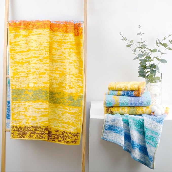 SEMAXE Luxury Bath Towel for Bathroom, 100% Cotton Towel with Hanging Loop, Soft & Absorbent, Gift Box Packaging, 55" L x 27" W,Colorful Towel Wheat Field