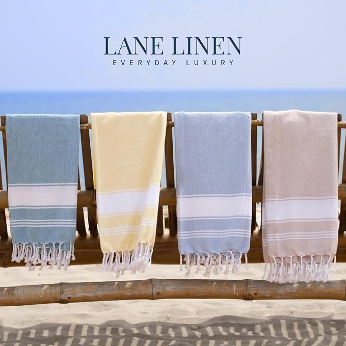 LANE LINEN Turkish Towels Set of 6, Beach Towels Oversized, Pre-Washed Pool Towel, Extra Large Beach Towel, Sandproof Beach Towel, Absorbent Travel Towel,39"x71" - Beach Party