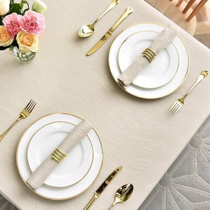 maxmill Jacquard Cloth Napkin 20 x 20 Inch Swirl Pattern Solid Washable Polyester Dinner Napkins Set of 4 Pieces with Hemmed Edges for Family Holiday Dinners Weddings Parties and Banquets Beige