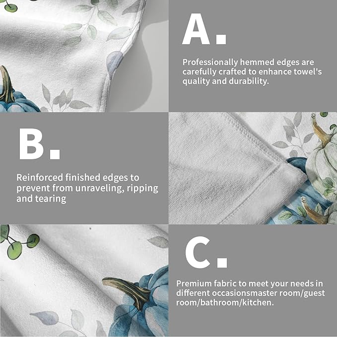 Imiss Autumn Leaves Hand Towels 14.4 x 28.3 Inch Set of 2 Blue Pumpkin Fall Thanksgiving Bathroom Towel Soft Absorbent Tea Towel Drying Baking Towels for Kitchen Hotel Spa Gym