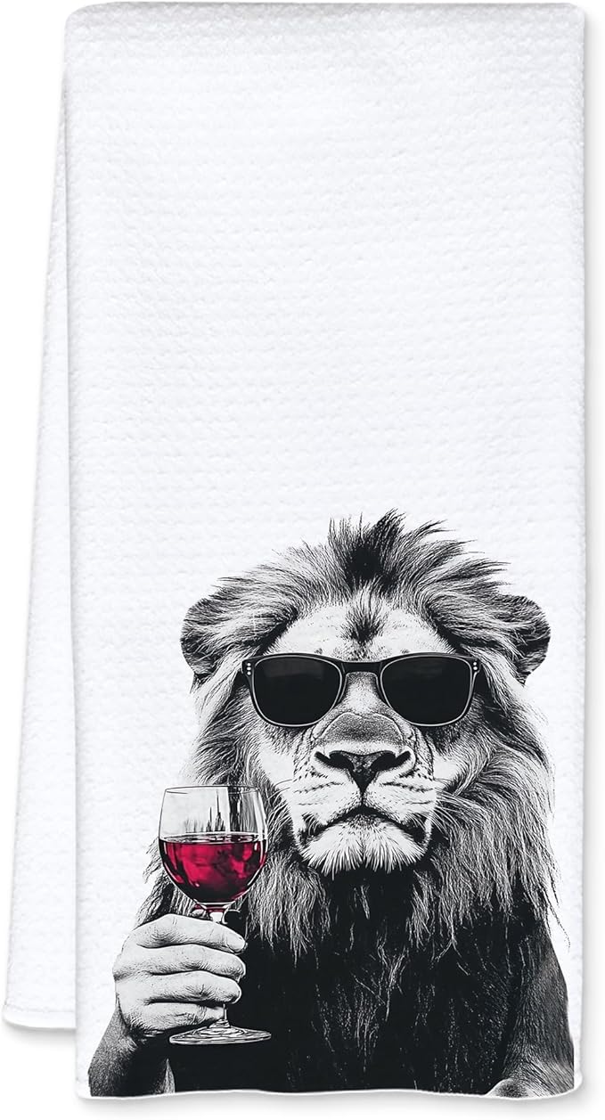Funny Lion Kitchen Towels, Lion Lover Gifts Dish Tea Towels for Home Bar Kitchen, Wine Lover Gifts, Funny Hand Towels for Bathroom,16x24 Inch