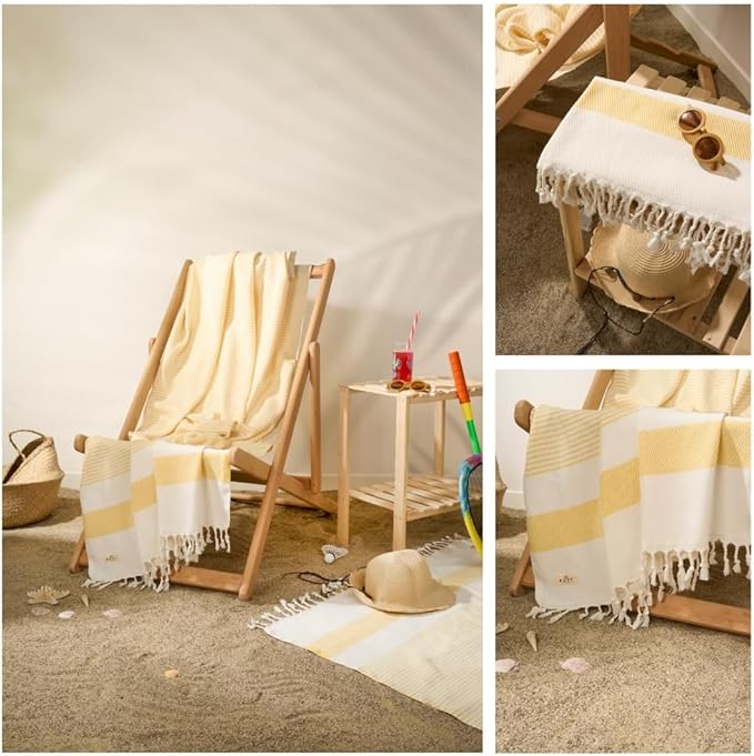 Ruvy Home Basics 2 Pack Turkish Beach Towels – Oversized Quick-Dry Bath Towels (40 x 72 Inches) – 100% Cotton Large Towels for Pool, Yoga, Travel, Camping Essentials, and Bathroom Decor - Yellow