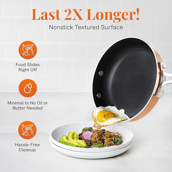 GOTHAM STEEL 10 Pc Copper Pots and Pans Set Non Stick Cookware Sets with Kitchen Utensils, Induction Ready, Non Toxic PFOA PFOS Free, Nesting Design for 50% Space Saving, Oven and Dishwasher Safe