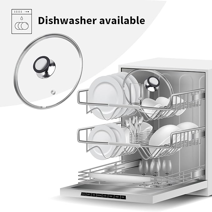 8" Tempered Glass Pan Lid with Steam Vent, Thickened to 4mm and Dishwasher Safe and Oven up to 480℉, Universal Lid Fit for Cast Iron Skillets, Frying Saute Pan, Cooking Pot