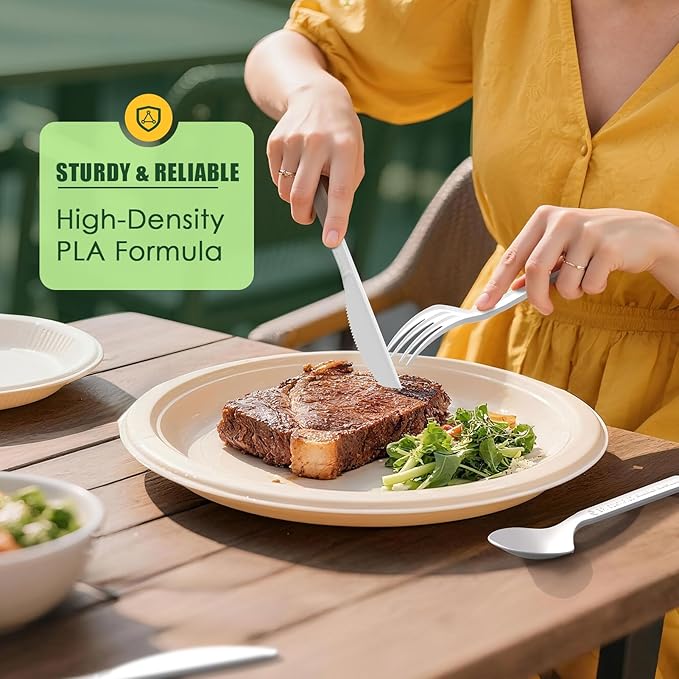 Gezond 150 Count 100% Compostable Cutlery Set, Forks Spoons Knives PLA Disposable Cutlery Set, No Plastic Biodegradable Eco-Friendly Utensils Suitable for Party Picnic Office Everyday Use