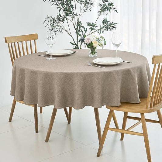maxmill Round Linen Textured Tablecloth Spill-Proof Stainproof Wrinkle Free Washable Fabric Table Cloth for Circular Table Cover, Dining Room Buffet Banquet Parties Holiday Dinner, 70 Inch Mocha