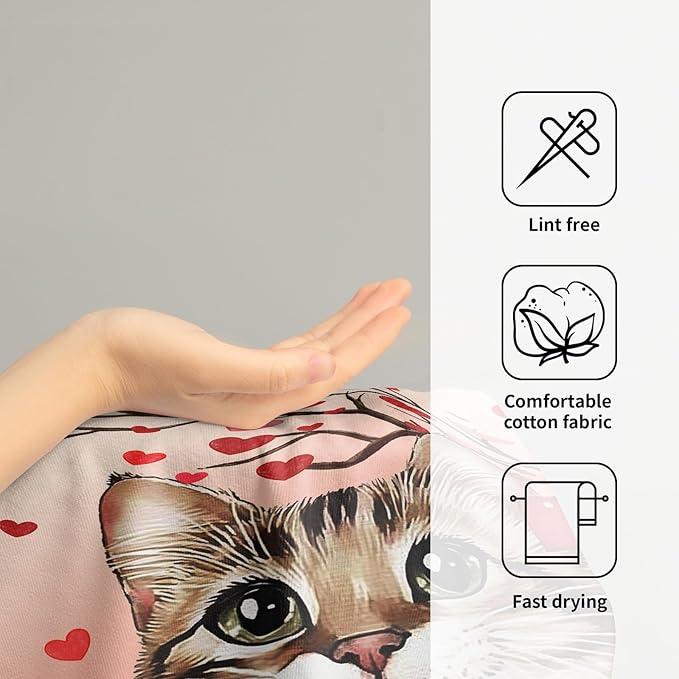 Imiss Red Cat Heart Rose Hand Towels - Red Love Hearts Tree Decorative Bathroom Kitchen Dish Towel Set of 2 Holiday Guest Towels 14.4 x 28.3 Inch for Gym,Spa,Hotel