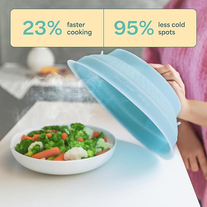 Duo Cover: 4-in-1 Collapsible Hanging Microwave Cover for Food | Microwave Steamer Moist Food | Safely Grabs Hot Dishes From Microwaves | Plastic-Free, BPA-Free Silicone, Dishwasher-Safe | 11"