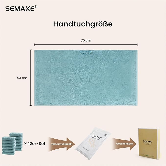 SEMAXE 12 Pack Hand Towels for Bathroom, 100% Cotton Towels with Hanging Loops, Soft and Highly Absorbent, Hand Towel Set for Gym, Shower, Hotel, Spa and Kitchen, Blue