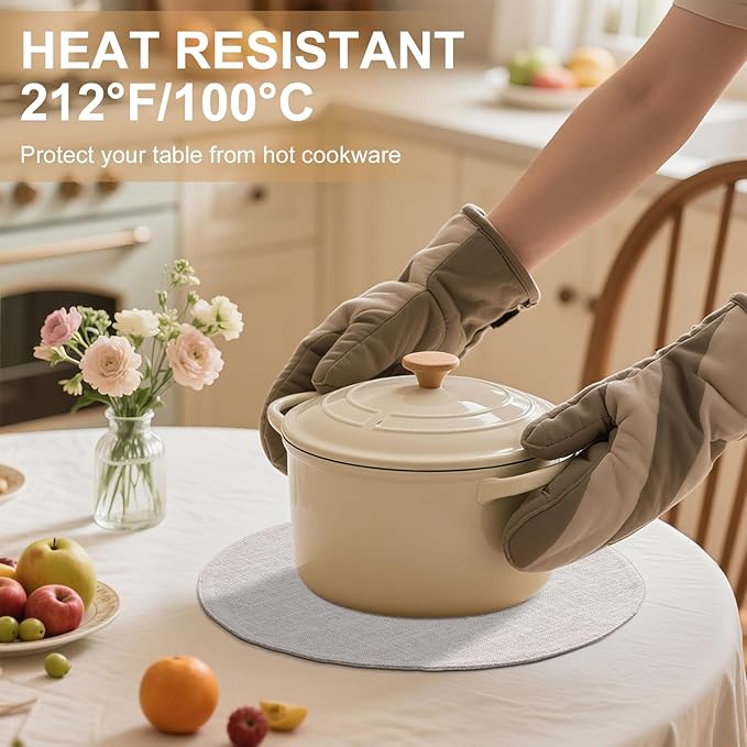 homing 15 Inch Round Cloth Placemats Set of 6, Cotton Linen Blend Washable Table Mats, Farmhouse Dining Place Mats for Indoors & Outdoors, Easy to Clean, Beige