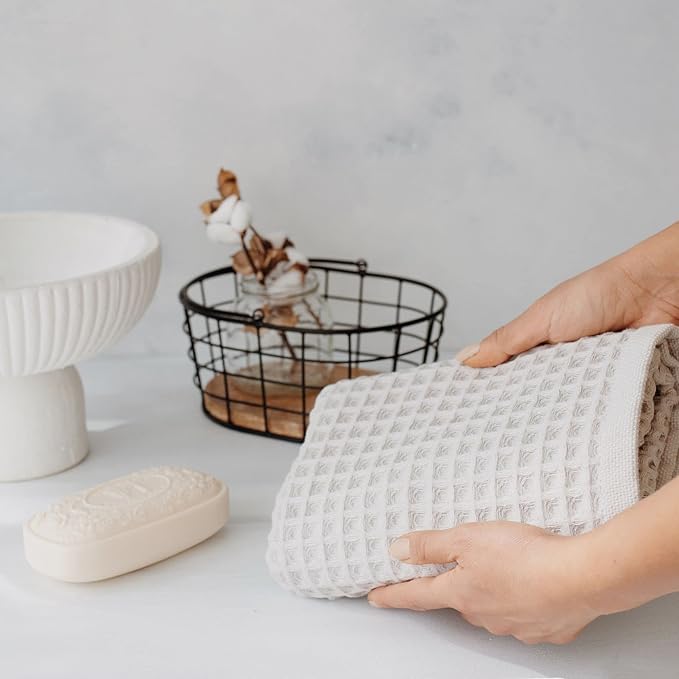 sea me at home Waffle Hand Towel – 100% Turkish Cotton, Quick-Dry, Soft and Absorbent Bathroom Towel