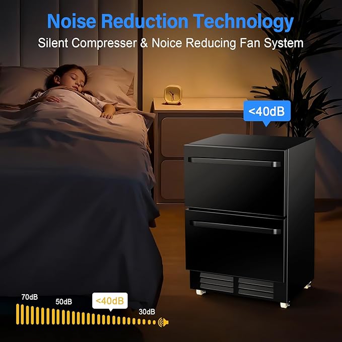 24 Inch Outdoor Refrigerator for Patio with Wheels-Under Counter Dual Drawer Beverage fridge with Stainless Steel Door, Built-In/Freestanding Drink Cooler for Outdoor/Indoor, Weatherproof, Black