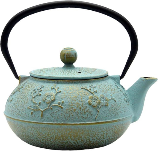 30.4oz Small Cast Iron Tea Kettle,SECHUDO Tea Pot Coated with Enameled Interior for Loose Tea, Cute Cast Iron Teapot with Stainless Steel Infuser for Stovetop Safe (900ml)