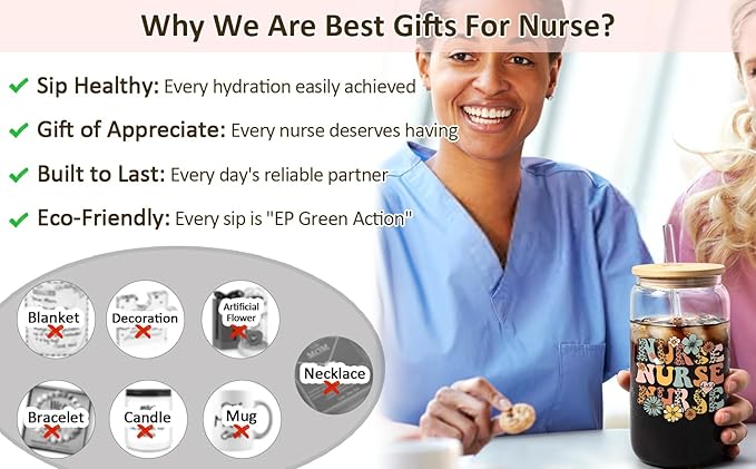 LiqCool Nurse Gifts: 16 Oz Glass Cup, Perfect for Nurse Week, Graduation, Retirement