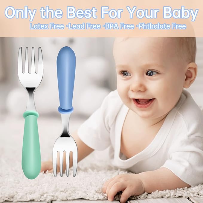 12PCS Toddler Forks Toddler Utensils,Stainless Steel Baby Forks,Kids Silverware Children's Cutlery Set for Self Feeding,BPA Free Kids Flatware Metal Forks for Boys Girls Safe Dining(Mixcolor 12 Forks)