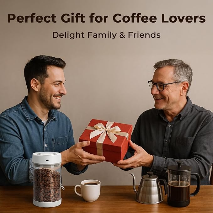 Automatic Vacuum Coffee Canister, 1.35L Airtight Coffee Canister for 18oz Coffee Beans, One-Button Operation & Date Tracker, Coffee & Food Storage Container, Coffee Bar Accessories, Gifts