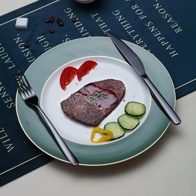 Black Steak Knives Set 12 Piece, Premium Stainless Steel 6 Dinner Forks and 6 Dinner Knives Set, Steak Knives Steak Forks for 6 Person, Dishwasher Safe (Shiny Black)