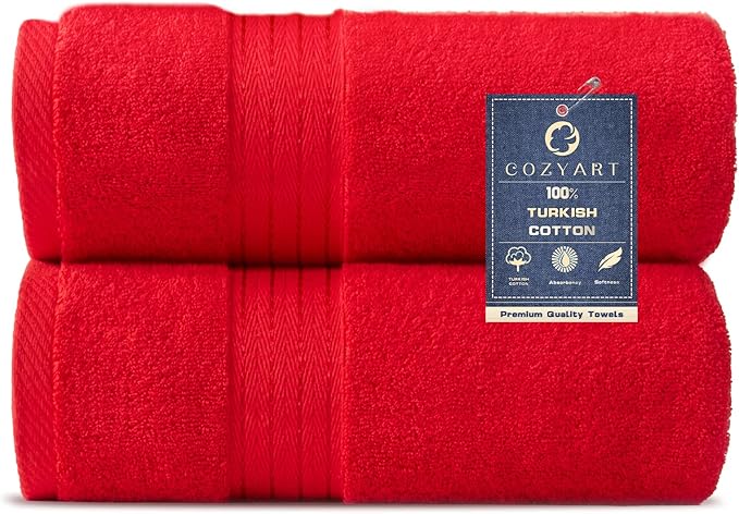 COZYART Red Bath Towels for Bathroom 2 Pcs, 27x54 Cotton Bath Towel Set Super Soft Highly Absorbent Durable 650 GSM Shower Towels for Daily Use