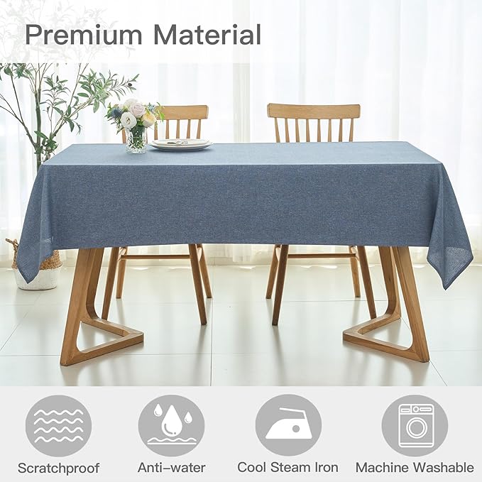 maxmill Square Tablecloth Linen Texture Stain Resistant Waterproof Wrinkle Resistant Washable Soft Table Cloth, Decorative Fabric Table Cover for Dining Room Dinner Party, 52 x 52 Inch, Demin Blue