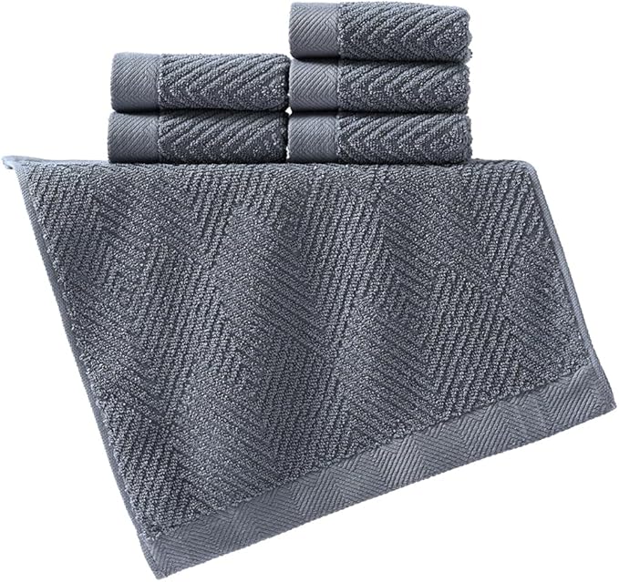 sense gnosis Grey Herringbone Washcloth Set of 6 Premium 100% Cotton Striped Weave Ultra Soft Highly Absorbent Washclothes for Kitchen Home Bathroom 13 X 13 Inch