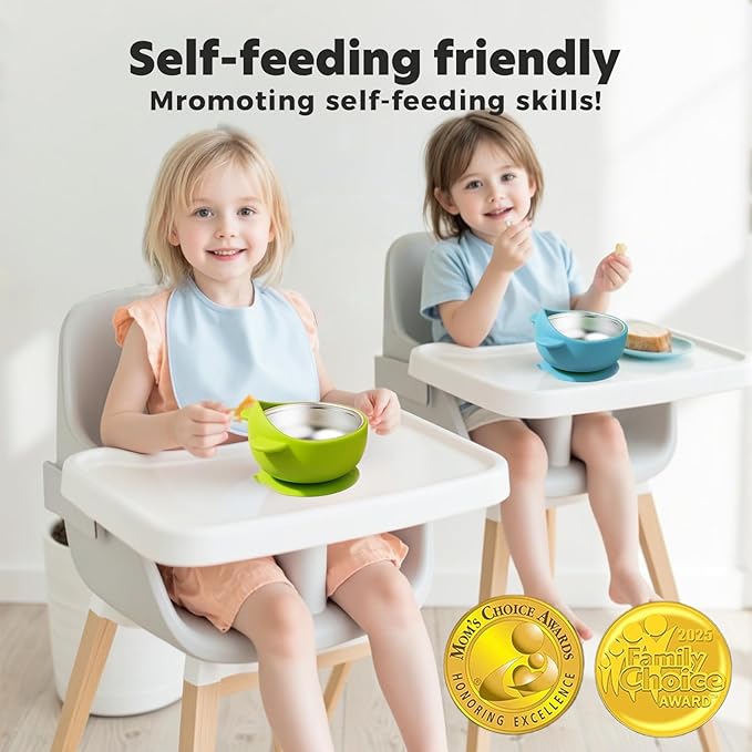 Stainless Steel Baby Bowls with Suction, 2-in-1 Toddler Feeding Set SUS304 Non-Toxic | Unbreakable & Anti-Scald | Super Strong Suction Base | Dishwasher Safe | Perfect Baby Gift - 2Pack 28.9