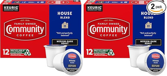 Community Coffee House Blend 12 Count Coffee Pods, Medium-Dark Roast, Compatible with Keurig 2.0 K-Cup Brewers, Box of 12 Pods (Pack of 2)