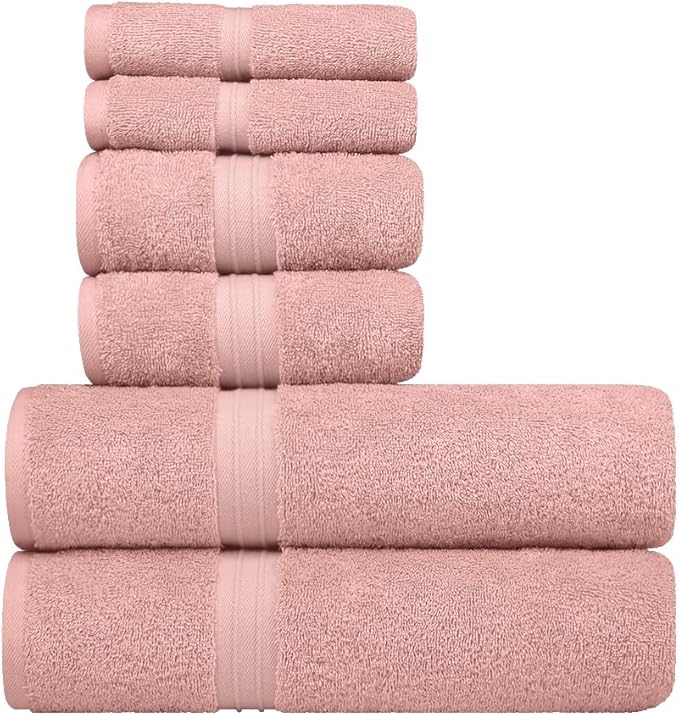 6 Piece Bath Towel Set - Cozy & 100% Cotton - Extra Soft, Hotel Quality Contain 2 Bathroom Towel (28" x 56"), 2 Hand Bath Towel (16"x28") and 2 Wash Cloths (12"x12") - Coral