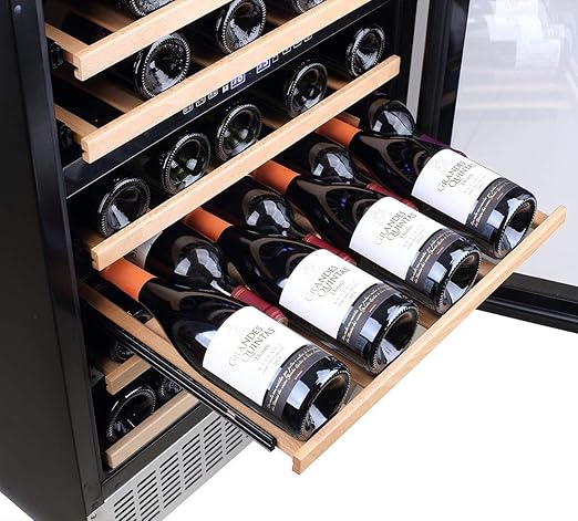 AAOBOSI 46 Bottles Wine Fridge, 24 Inch Wine Cooler with Dual Zone, Freestanding and Built-in Wine Refrigerator with Blue LED Light and Adjustable Shelves, Double-Layer Glass Door, Safety Lock