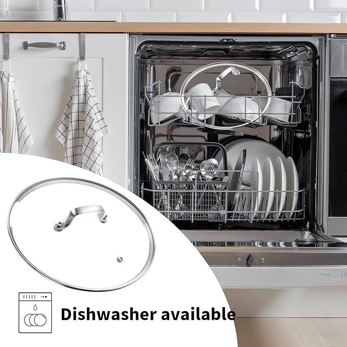 12" Tempered Glass Pan Lid with Steam Vent, Thickened to 4mm and Dishwasher Safe and Oven up to 480℉, Universal Lid Fit for Cast Iron Skillets, Frying Saute Pan, Cooking Pot