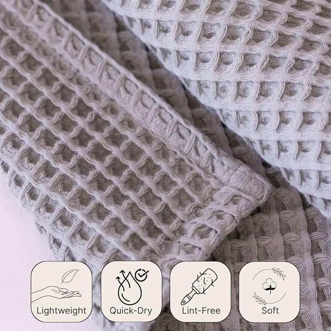 Premium Waffle Hand Towels Pack of 4 Extra Large 20x35 inch - 100% Turkish Cotton, Waffle Weave, Quick Dry, Lint Free, Super Absorbent, Thin Hand Bath Towel (Gray, Set of 4 Hand Towels)