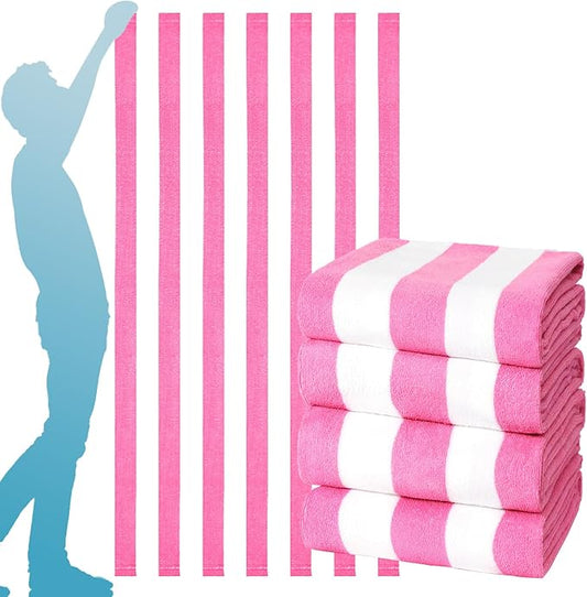 4 Packs Extra Large Bath Towels Striped Beach Towel Set Bathroom Sheets Bulk Oversized Soft Fluffy XL Big Absorbent Microfiber Blanket Turkish Hotel Shower Pool Hot Tub Toallas Baño Grandes Pink