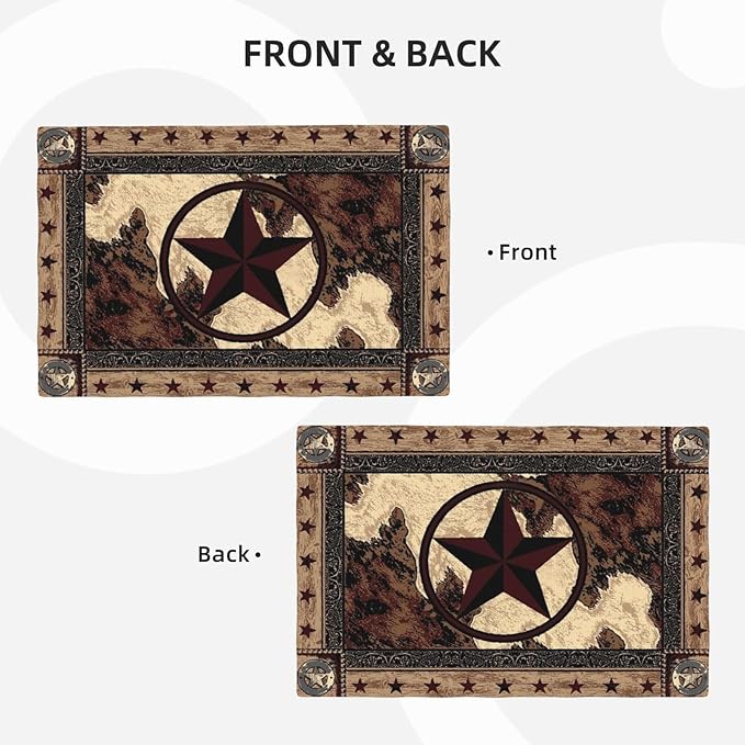 Western Texas Star Placemats Set of 4 Rustic Vintage Country Linen Washable Placemat Brown Wood Panel Kitchen Dining Heat-Resistant Place Mats Desktop Decor Table Mats 12x18 Inch