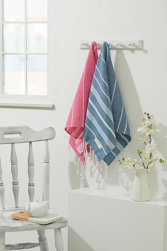 Turkish Hand Towels for Bathroom - Set of 2, 18" x 30" inches, Decorative Cotton Hand Towels for Kitchen, Bath, Guest, Face, Hair, Gym, Yoga, Dishcloth, Travel (Fushia)