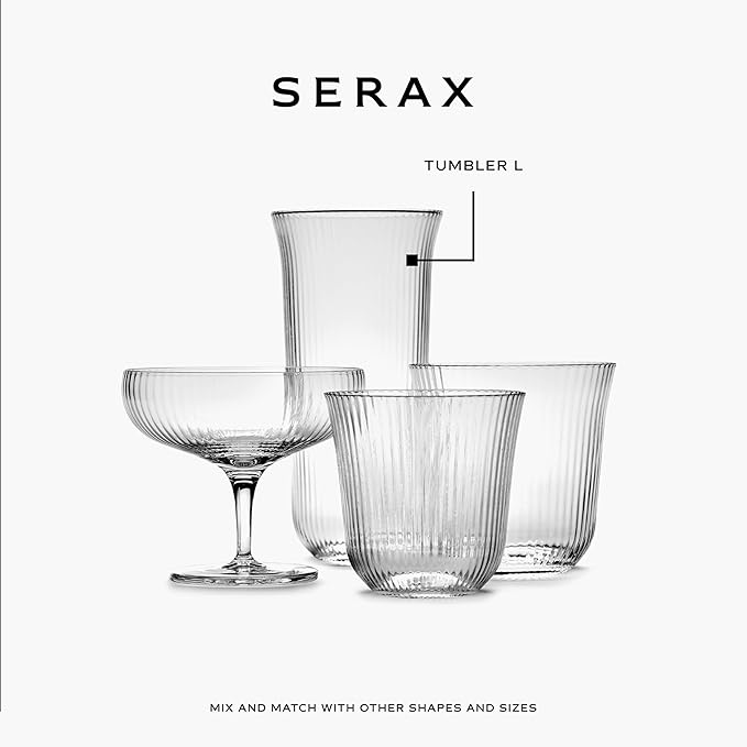 Serax Longdrink Drinking Glasses Set of 4 | Inku Glassware by Sergio Herman | Clear Ribbed Water Glass Cups without Lids | Home Essentials, Kitchen Set | Beer, Juice | Coffee Accessories